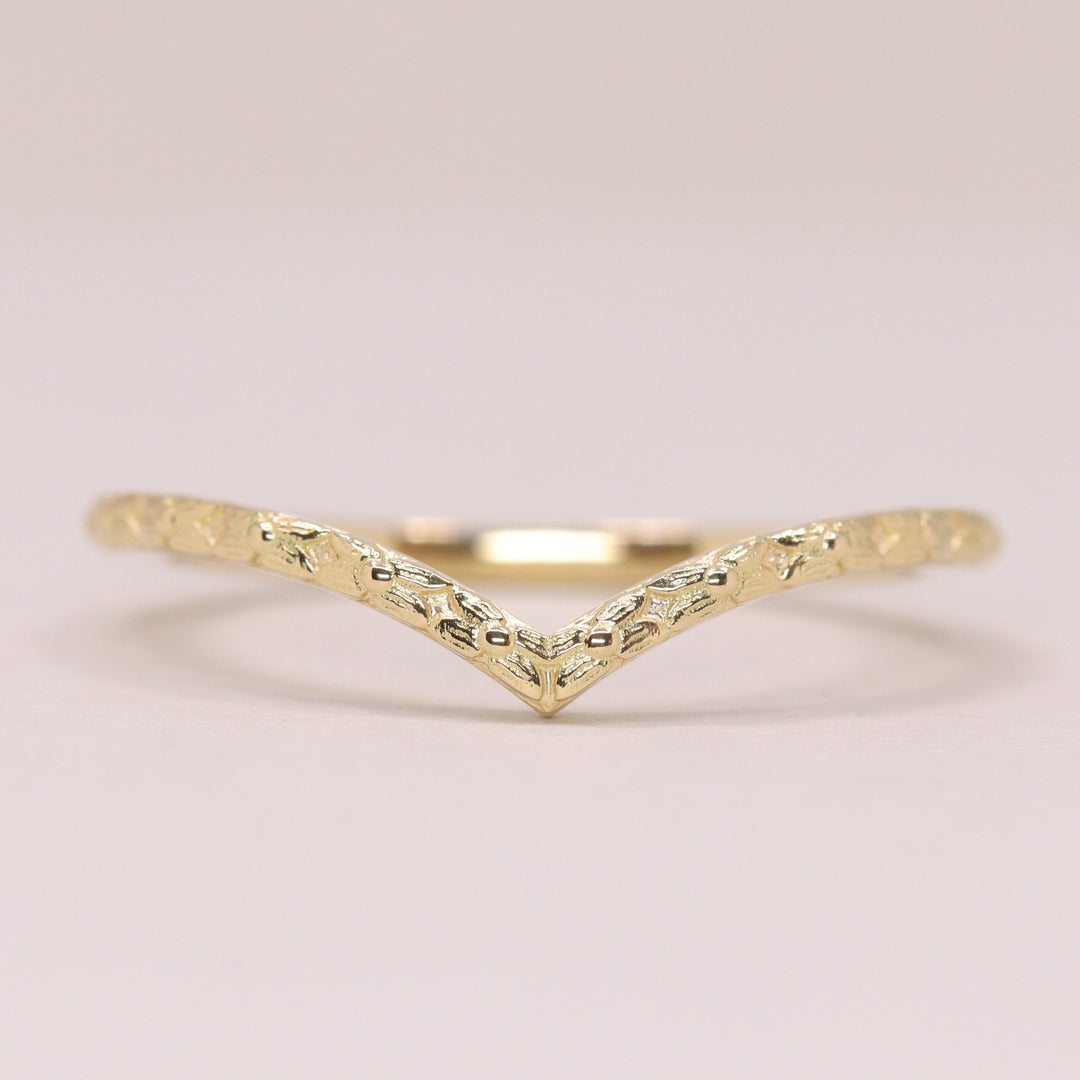 Flora - Floral Pattern Wishbone Wedding Ring - Made-to-Order Wedding Rings - Made-to-Order