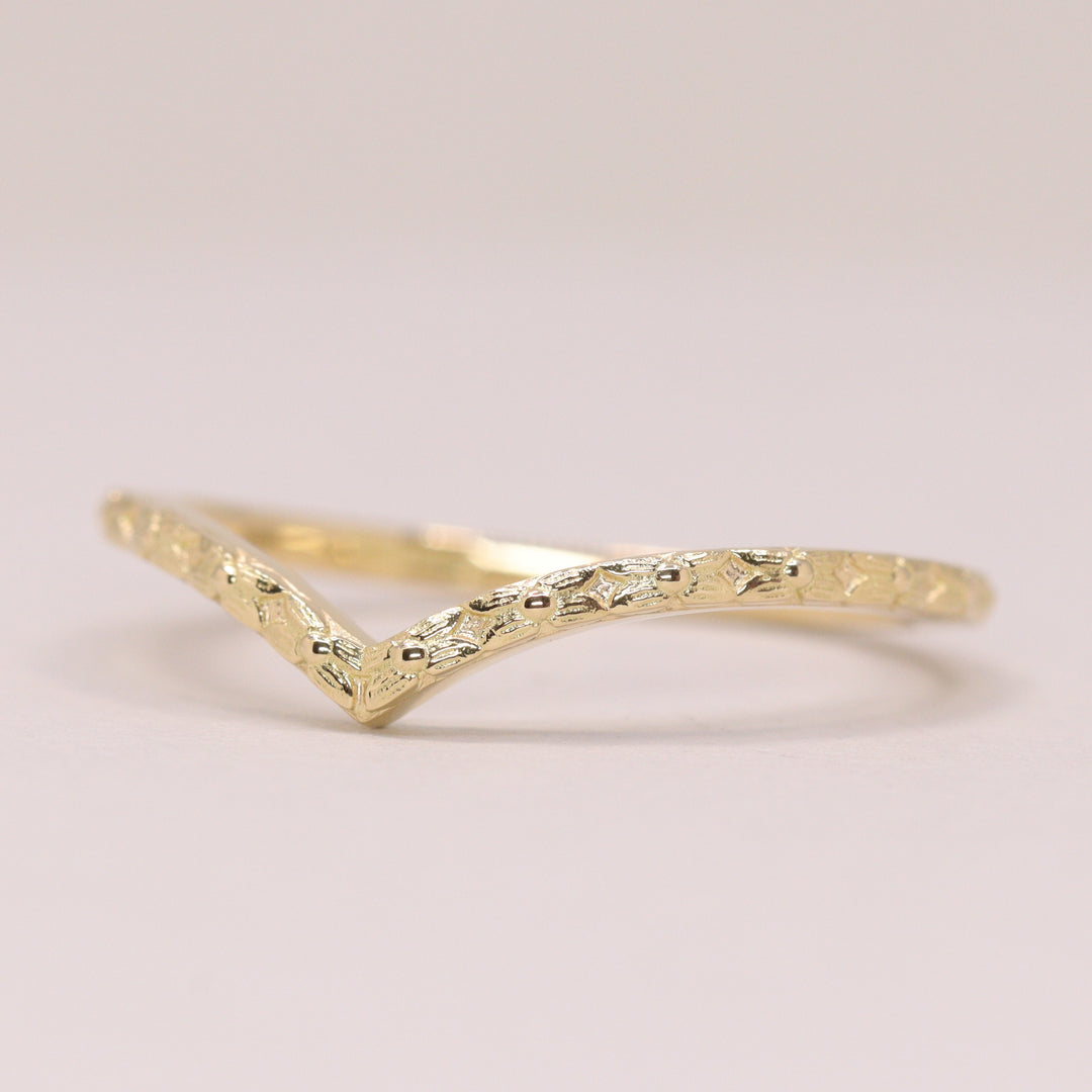 Flora - Floral Pattern Wishbone Wedding Ring - Made-to-Order Wedding Rings - Made-to-Order