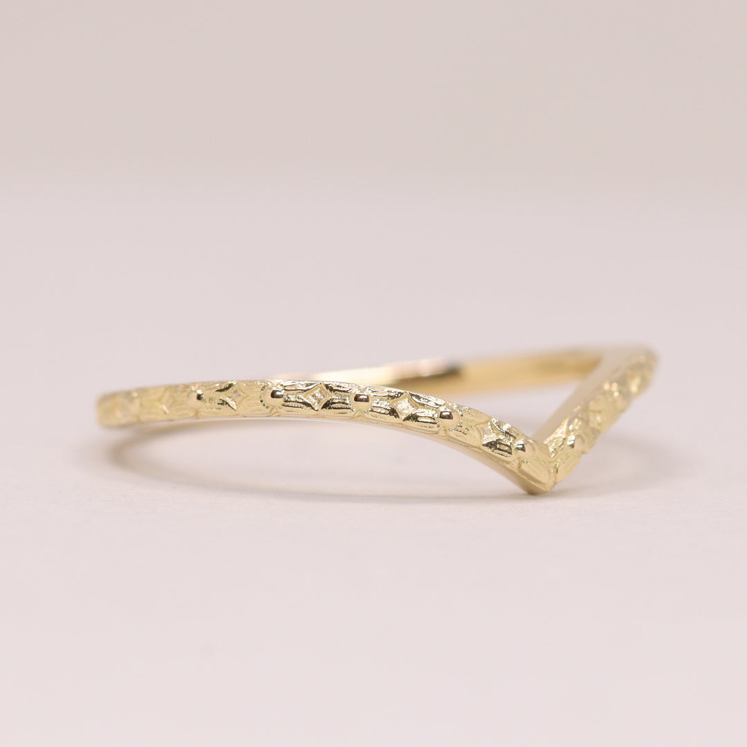 Flora - Floral Pattern Wishbone Wedding Ring - Made-to-Order Wedding Rings - Made-to-Order