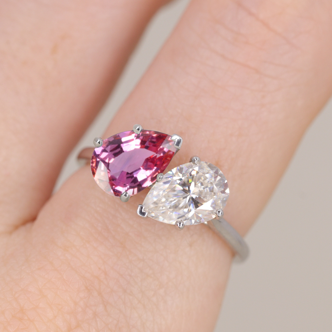 Juno - Teardrop/Pear Cut Pink Sapphire and Lab Grown Diamond Toi et Moi Engagement Ring