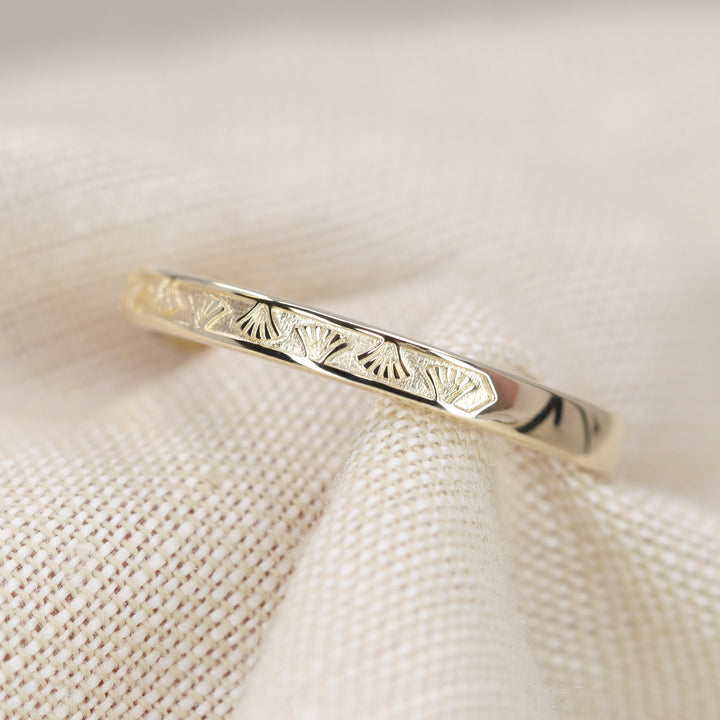 Goldie - Art Deco Fan Detail Straight Wedding Ring - Made-to-Order Wedding Rings - Made-to-Order