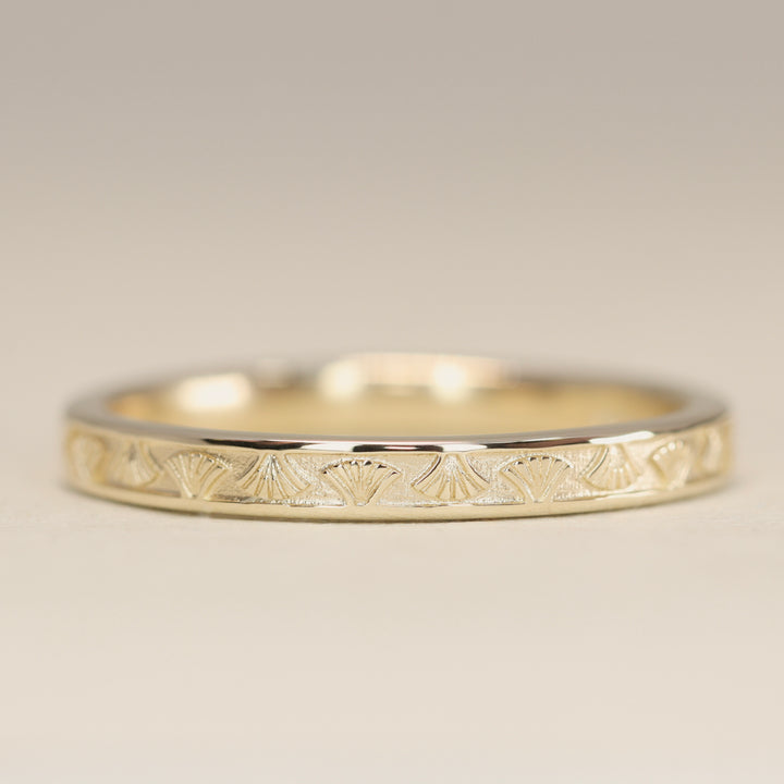 Goldie - Art Deco Fan Detail Straight Wedding Ring - Made-to-Order Wedding Rings - Made-to-Order