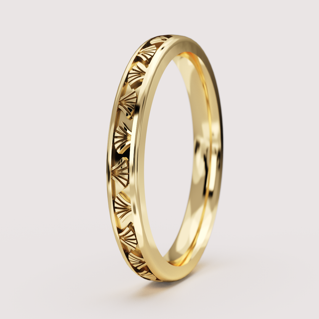 Goldie - Art Deco Fan Detail Straight Wedding Ring - Made-to-Order Wedding Rings - Made-to-Order