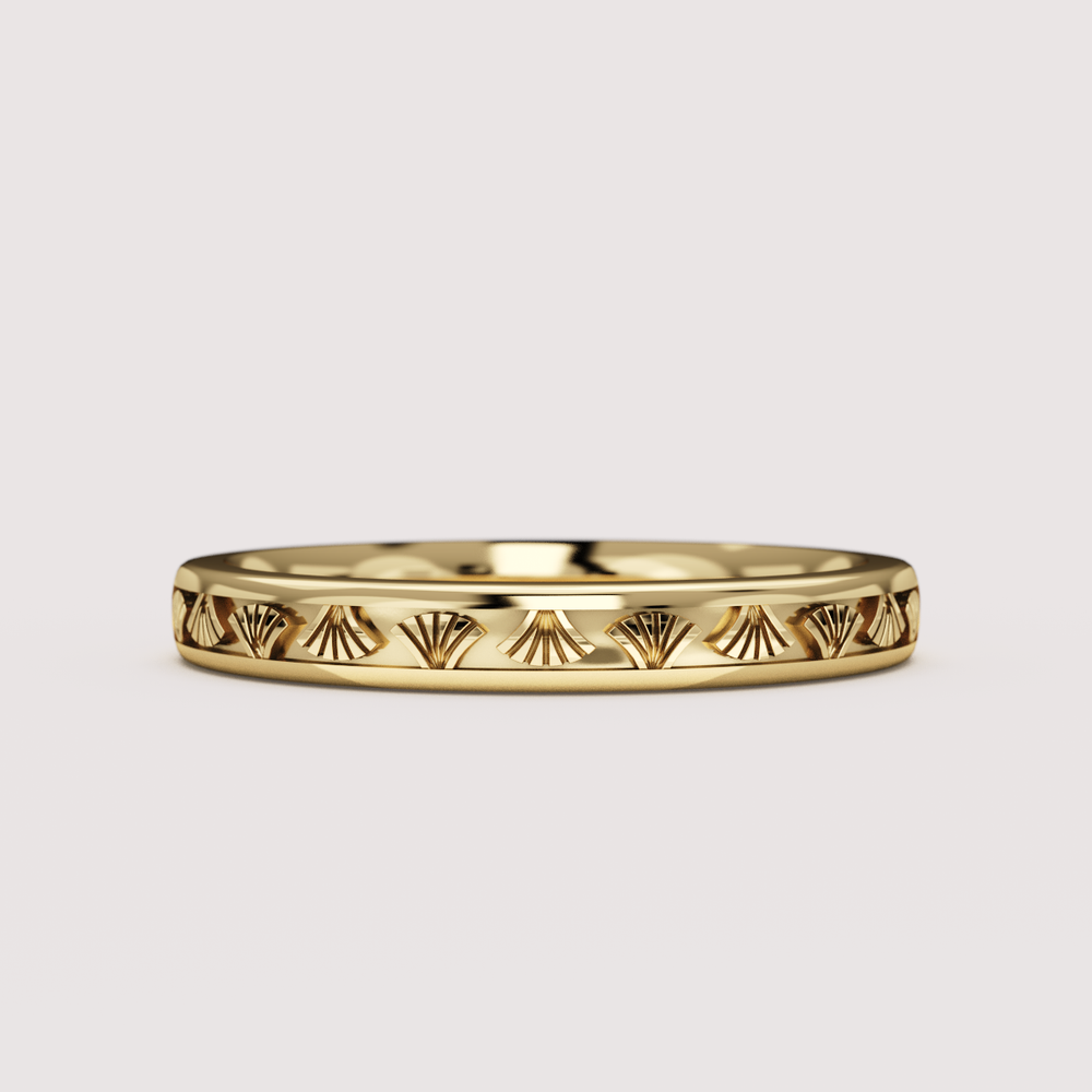 Goldie - Art Deco Fan Detail Straight Wedding Ring - Made-to-Order Wedding Rings - Made-to-Order