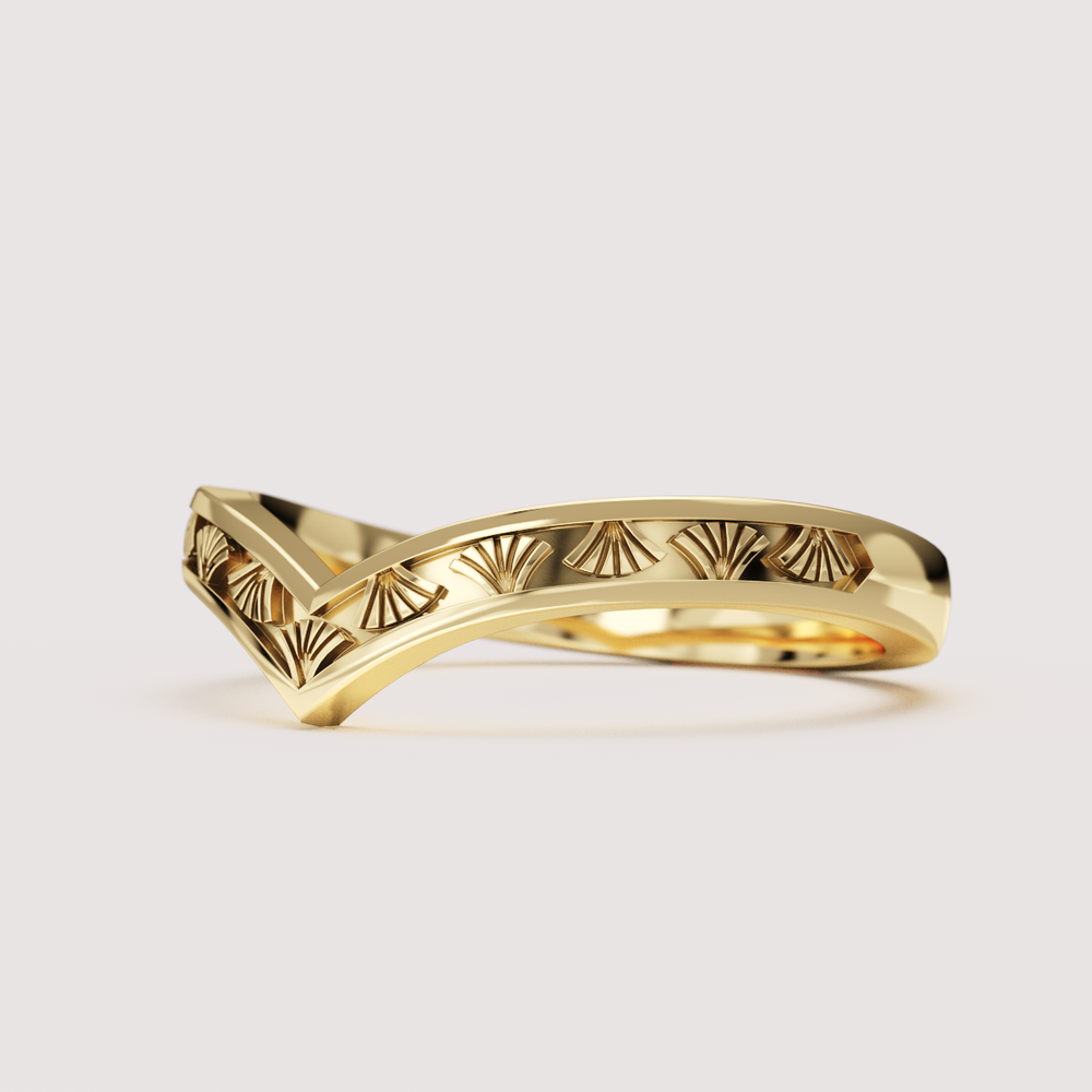 Goldie - Art Deco Fan Detail Wishbone Wedding Ring - Made-to-Order Wedding Rings - Made-to-Order