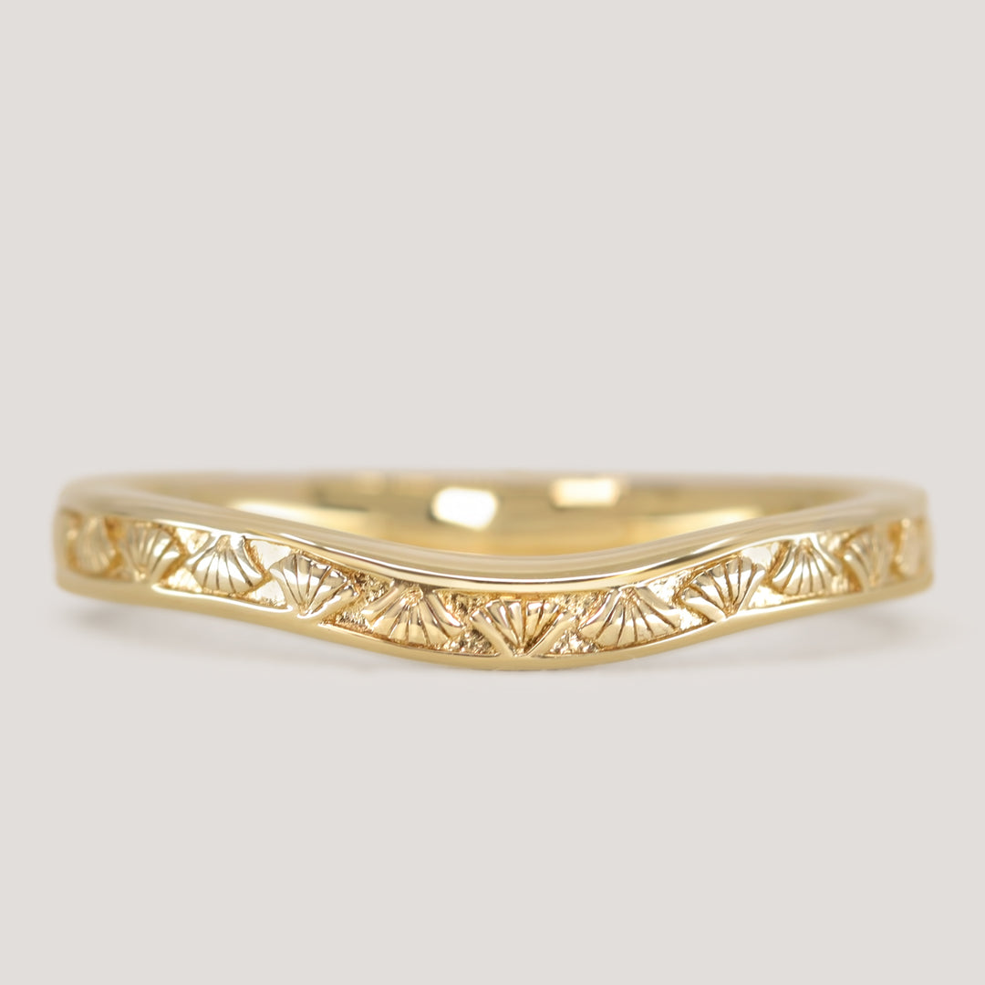 Goldie - Art Deco Fan Detail Shaped Wedding Ring - Made-to-Order