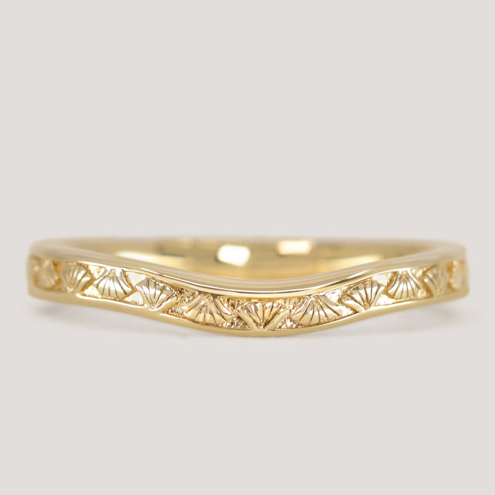 Goldie - Art Deco Fan Detail Shaped Wedding Ring - Made-to-Order