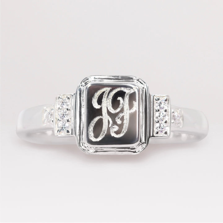 Greyson - Diamond Set Cushion Shaped Art Deco Style Signet Ring