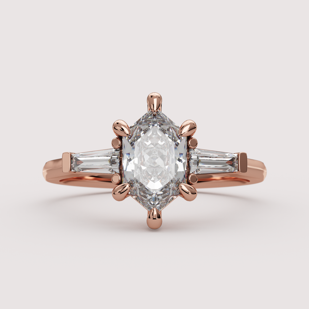 Harper - Dutch Marquise Hexagon Cut Lab Grown Diamond Art Deco Trilogy Made-to-Order Engagement Ring Engagement Rings - Made-to-Order