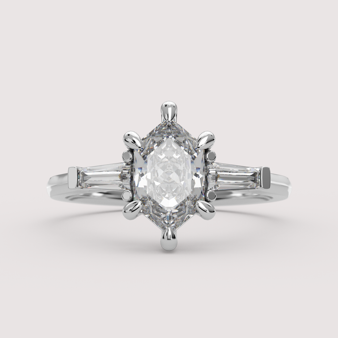 Harper - Dutch Marquise Hexagon Cut Lab Grown Diamond Art Deco Trilogy Made-to-Order Engagement Ring Engagement Rings - Made-to-Order