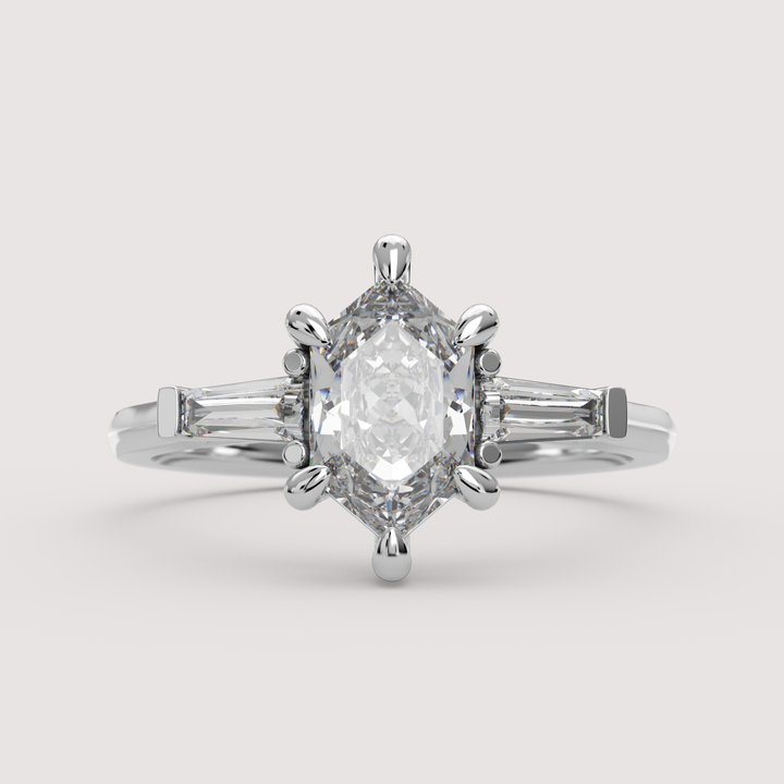Harper - Dutch Marquise Hexagon Cut Lab Grown Diamond Art Deco Trilogy Made-to-Order Engagement Ring Engagement Rings - Made-to-Order