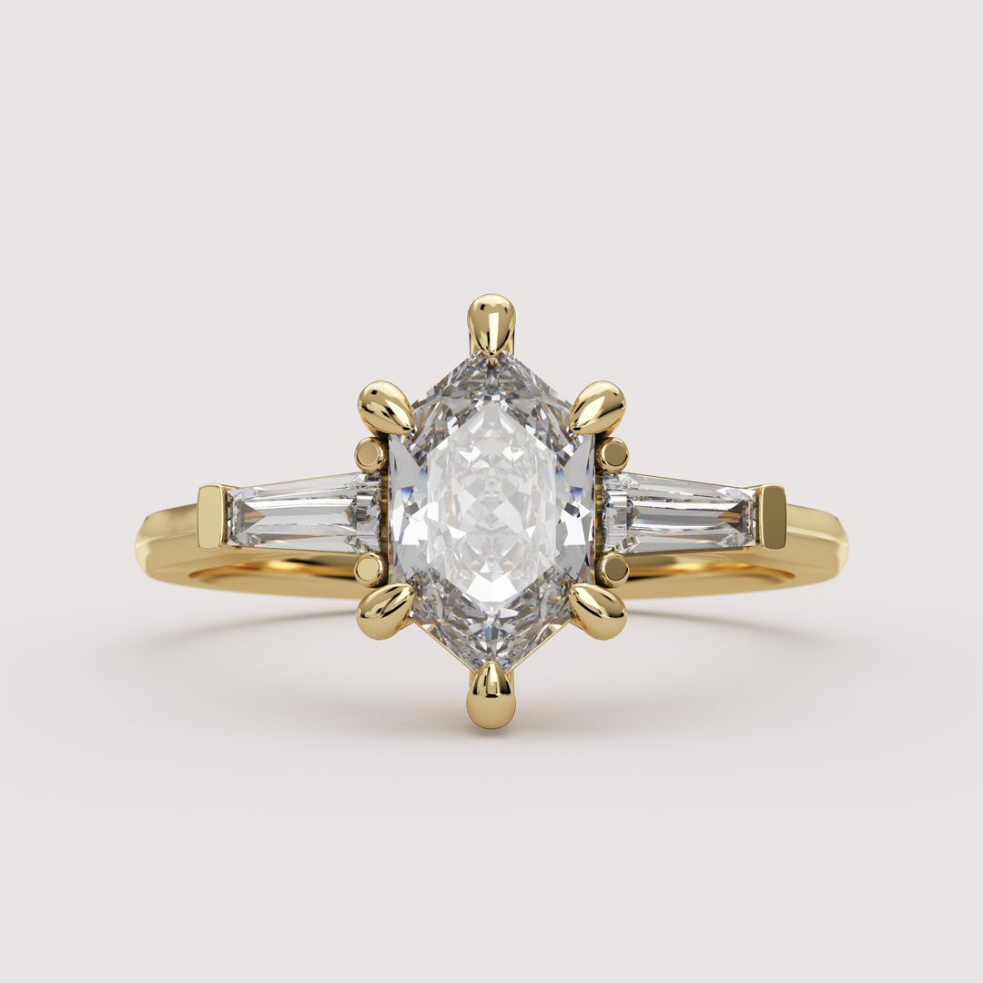 Harper - Dutch Marquise Hexagon Cut Lab Grown Diamond Art Deco Trilogy Made-to-Order Engagement Ring Engagement Rings - Made-to-Order
