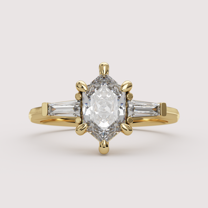 Harper - Dutch Marquise Hexagon Cut Lab Grown Diamond Art Deco Trilogy Made-to-Order Engagement Ring Engagement Rings - Made-to-Order