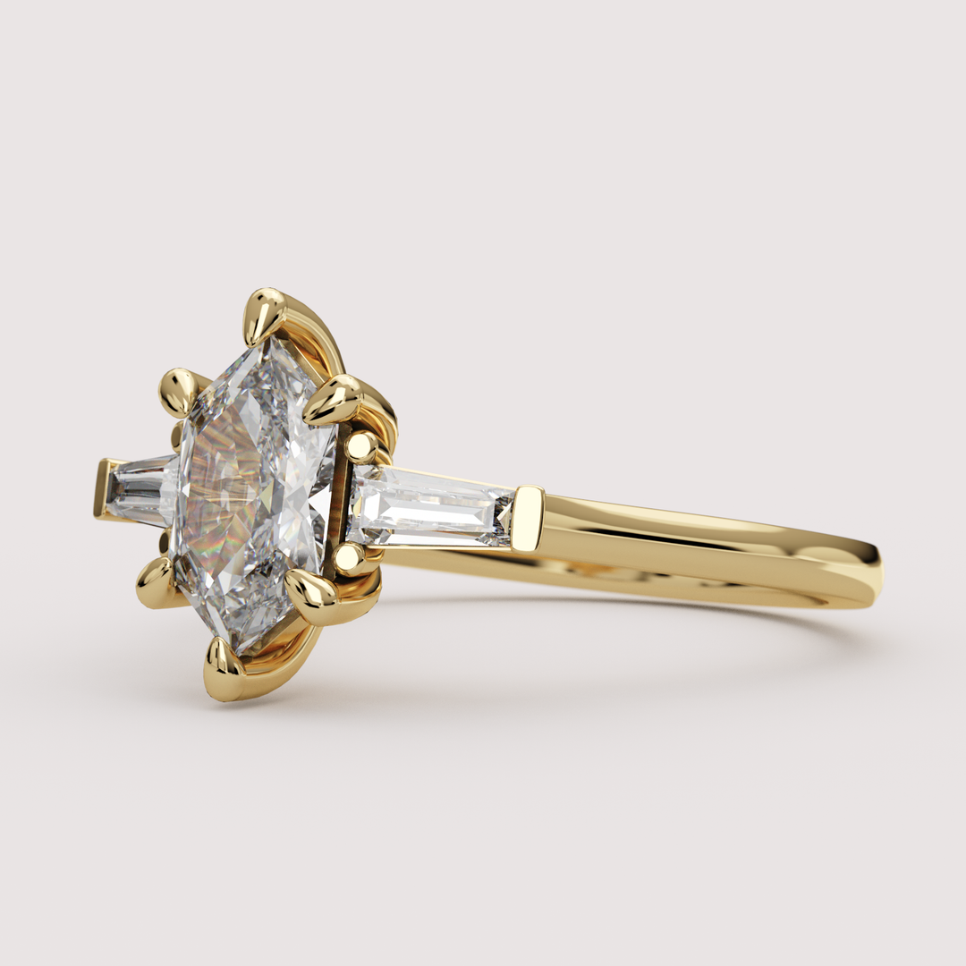 Harper - Dutch Marquise Hexagon Cut Lab Grown Diamond Art Deco Trilogy Made-to-Order Engagement Ring Engagement Rings - Made-to-Order