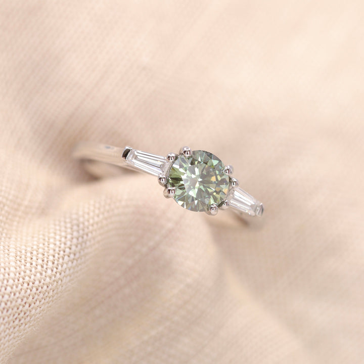 Harper - Green Lab Grown Diamond Art Deco Trilogy Engagement Ring - Ready-to-Wear