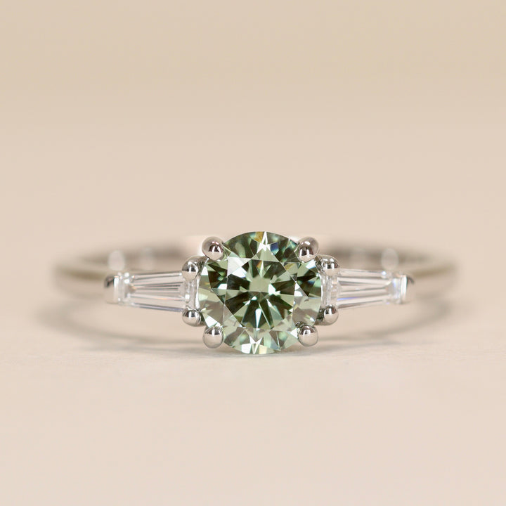 Harper - Green Lab Grown Diamond Art Deco Trilogy Engagement Ring - Ready-to-Wear