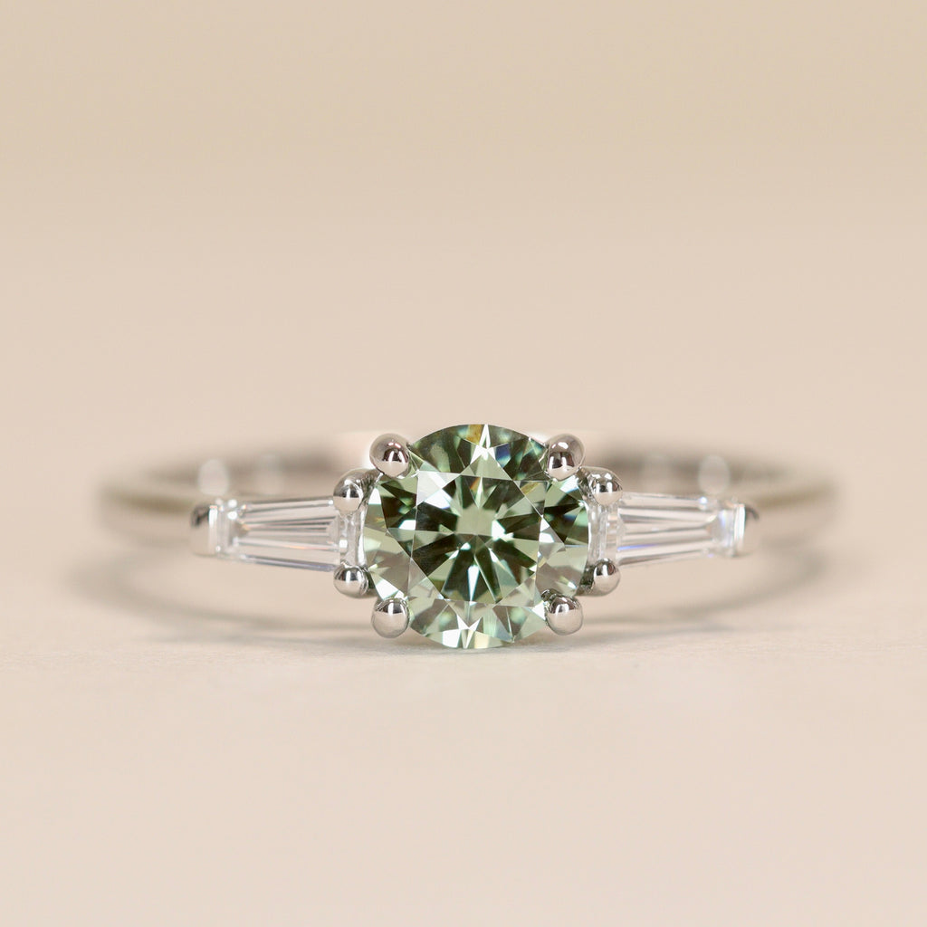 Harper - Green Lab Grown Diamond Art Deco Trilogy Engagement Ring - Ready-to-Wear Engagement Rings - Ready-to-Ship