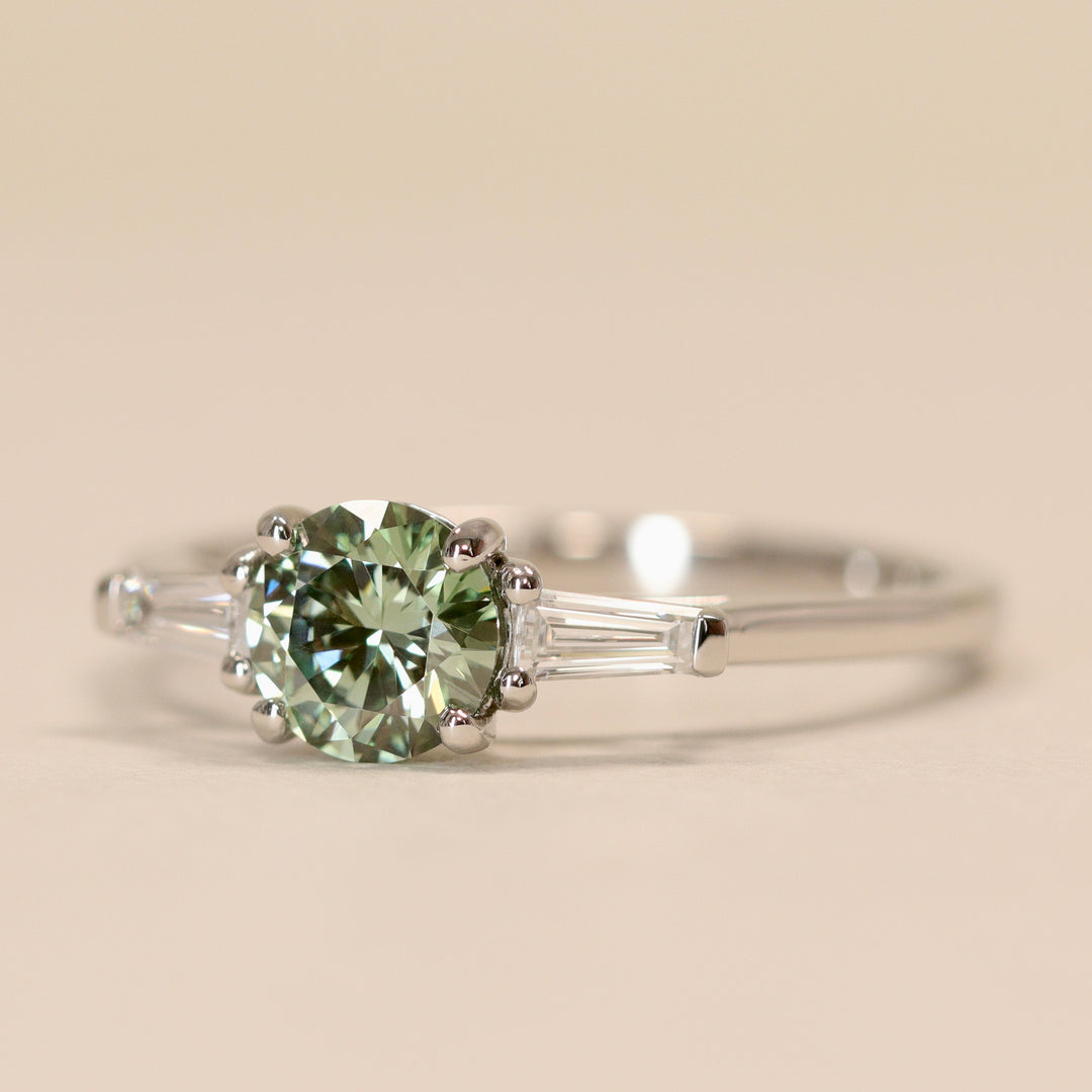Harper - Green Lab Grown Diamond Art Deco Trilogy Engagement Ring - Ready-to-Wear