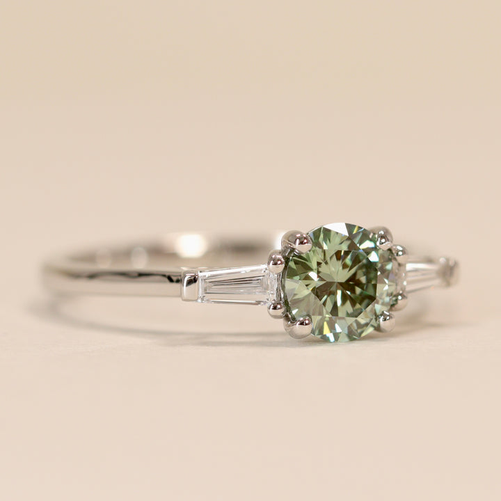 Harper - Green Lab Grown Diamond Art Deco Trilogy Engagement Ring - Ready-to-Wear