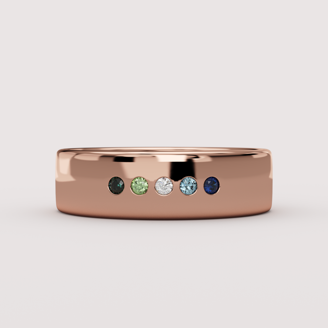 Harvey - Gay/Vincian Flag Inspired Unisex Rounded Flat Flush Set Stone Wedding or Dress Ring - Made-to-Order