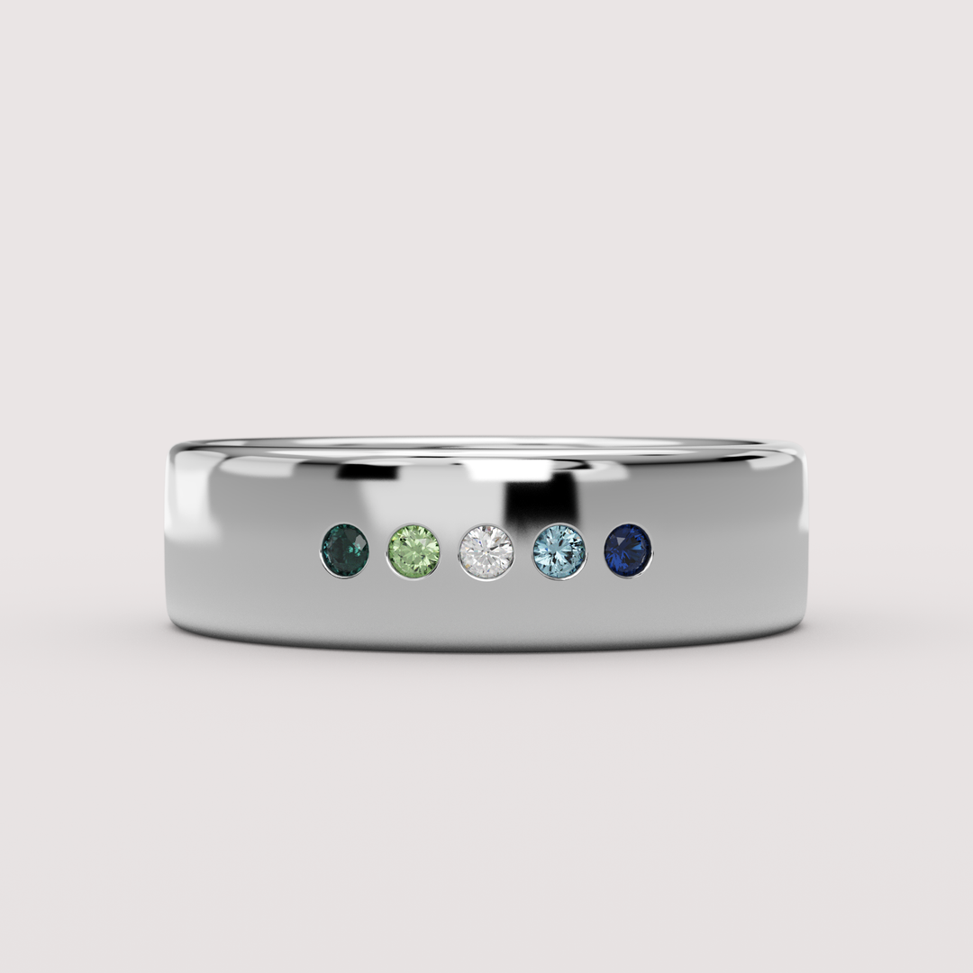 Harvey - Gay/Vincian Flag Inspired Unisex Rounded Flat Flush Set Stone Wedding or Dress Ring - Made-to-Order