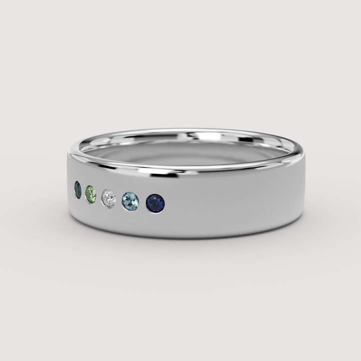Harvey - Gay/Vincian Flag Inspired Unisex Rounded Flat Flush Set Stone Wedding or Dress Ring - Made-to-Order
