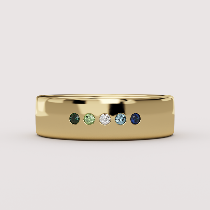 Harvey - Gay/Vincian Flag Inspired Unisex Rounded Flat Flush Set Stone Wedding or Dress Ring - Made-to-Order