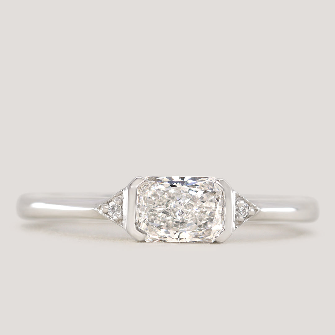 Hattie - Radiant Cut Lab Grown Diamond East-West Art Deco Trilogy Engagement Ring Engagement Rings - Made-to-Order