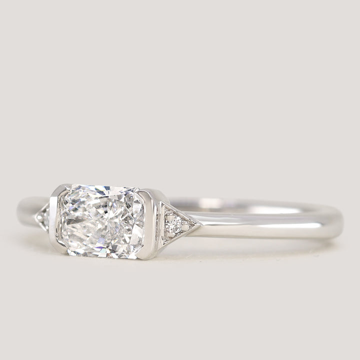 Hattie - Radiant Cut Lab Grown Diamond East-West Art Deco Trilogy Engagement Ring