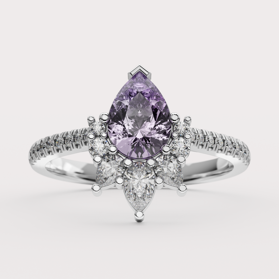 Hayley - Pear Cut Purple Sapphire and Diamond Half Halo Custom Engagement Ring Engagement Rings - Price On Application