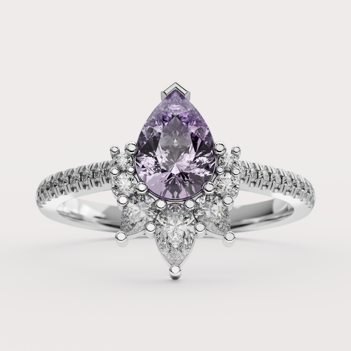 Hayley - Pear Cut Purple Sapphire and Diamond Half Halo Custom Engagement Ring Engagement Rings - Price On Application
