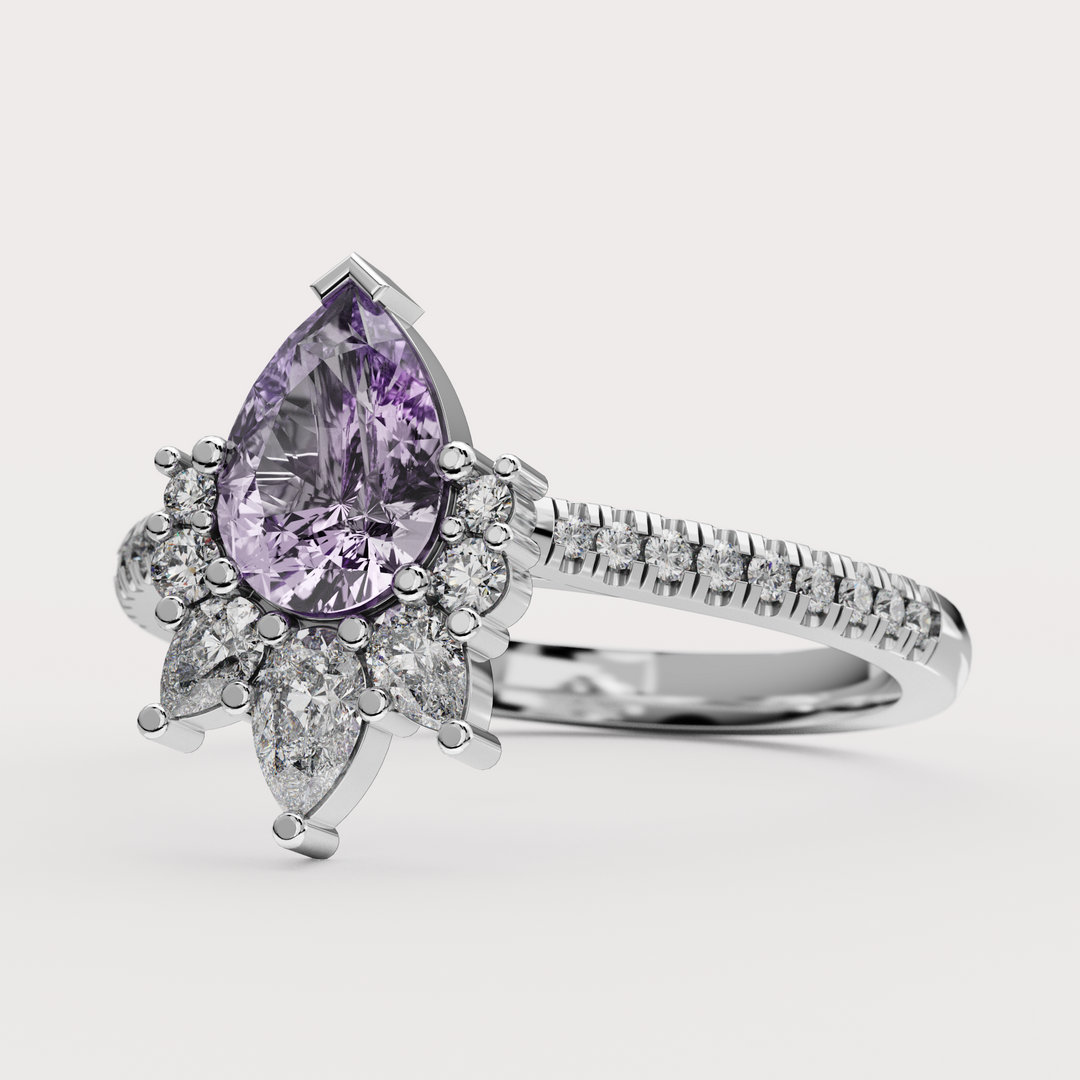 Hayley - Pear Cut Purple Sapphire and Diamond Half Halo Custom Engagement Ring Engagement Rings - Price On Application
