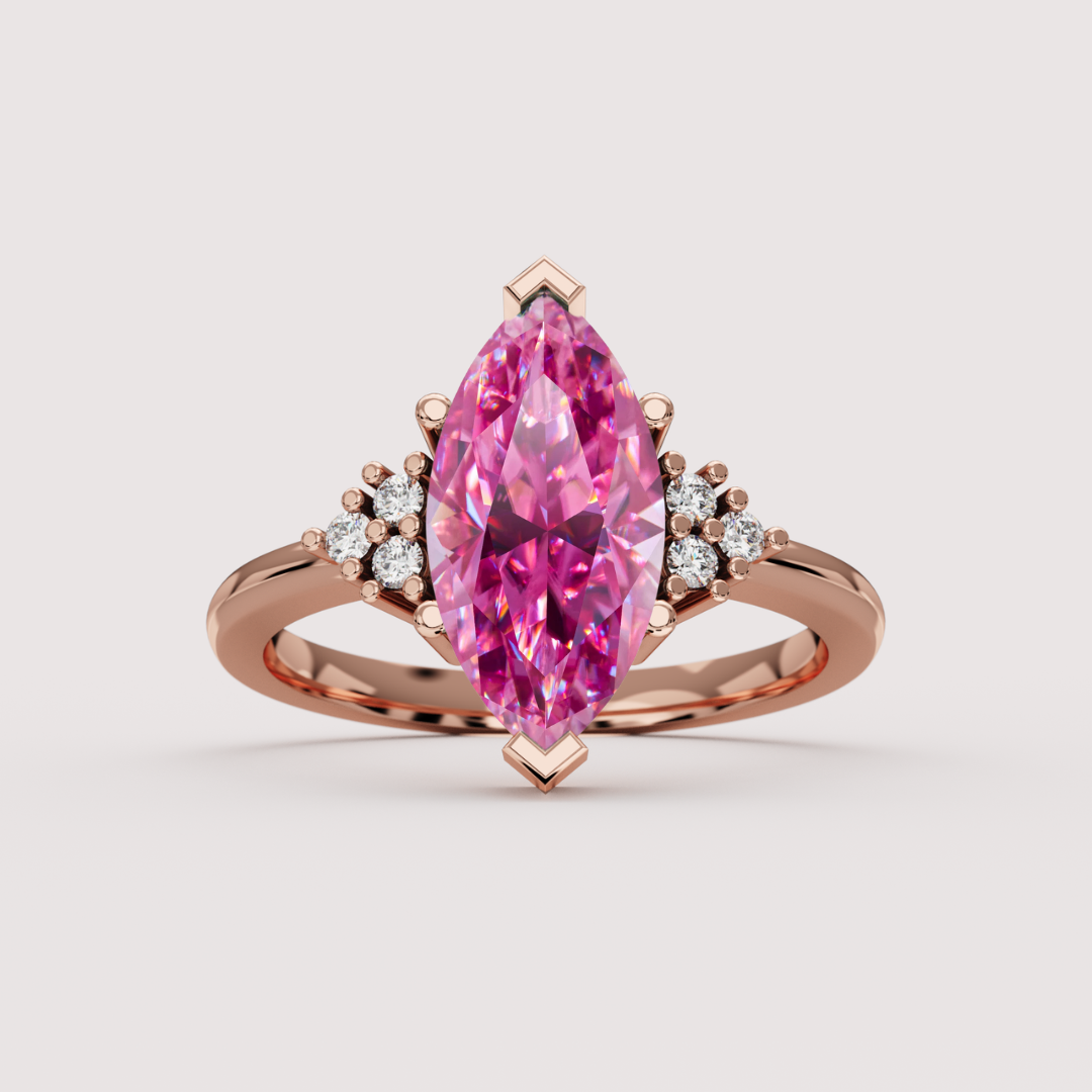 Henrietta - Marquise Cut Pink, Teal or White Moissanite Cluster Made-to-Order Engagement Ring Engagement Rings - Made-to-Order