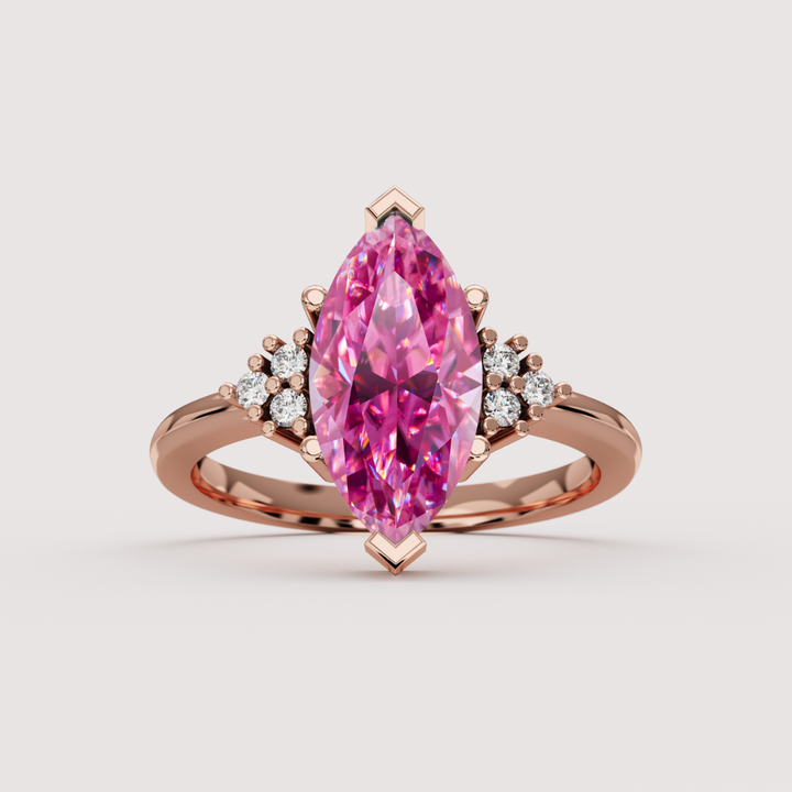 Henrietta - Marquise Cut Pink, Teal or White Moissanite Cluster Made-to-Order Engagement Ring Engagement Rings - Made-to-Order