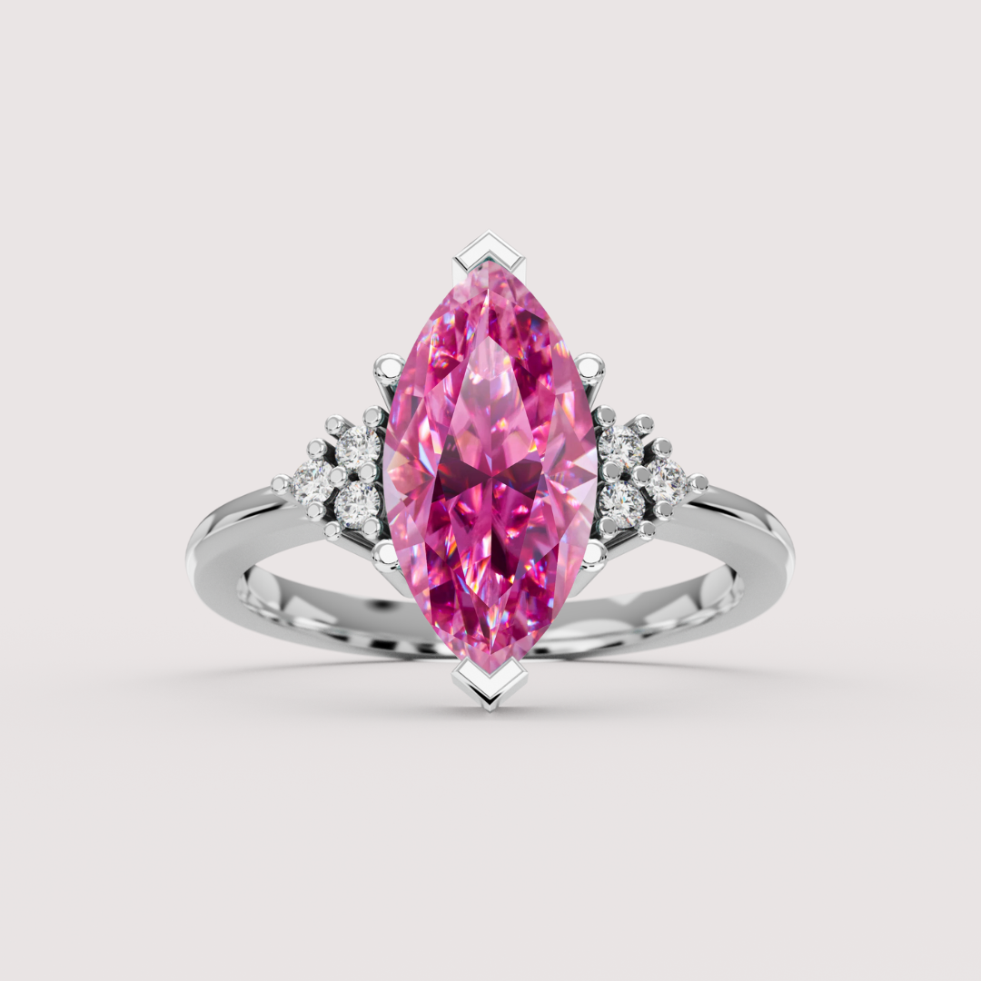 Henrietta - Marquise Cut Pink, Teal or White Moissanite Cluster Made-to-Order Engagement Ring Engagement Rings - Made-to-Order
