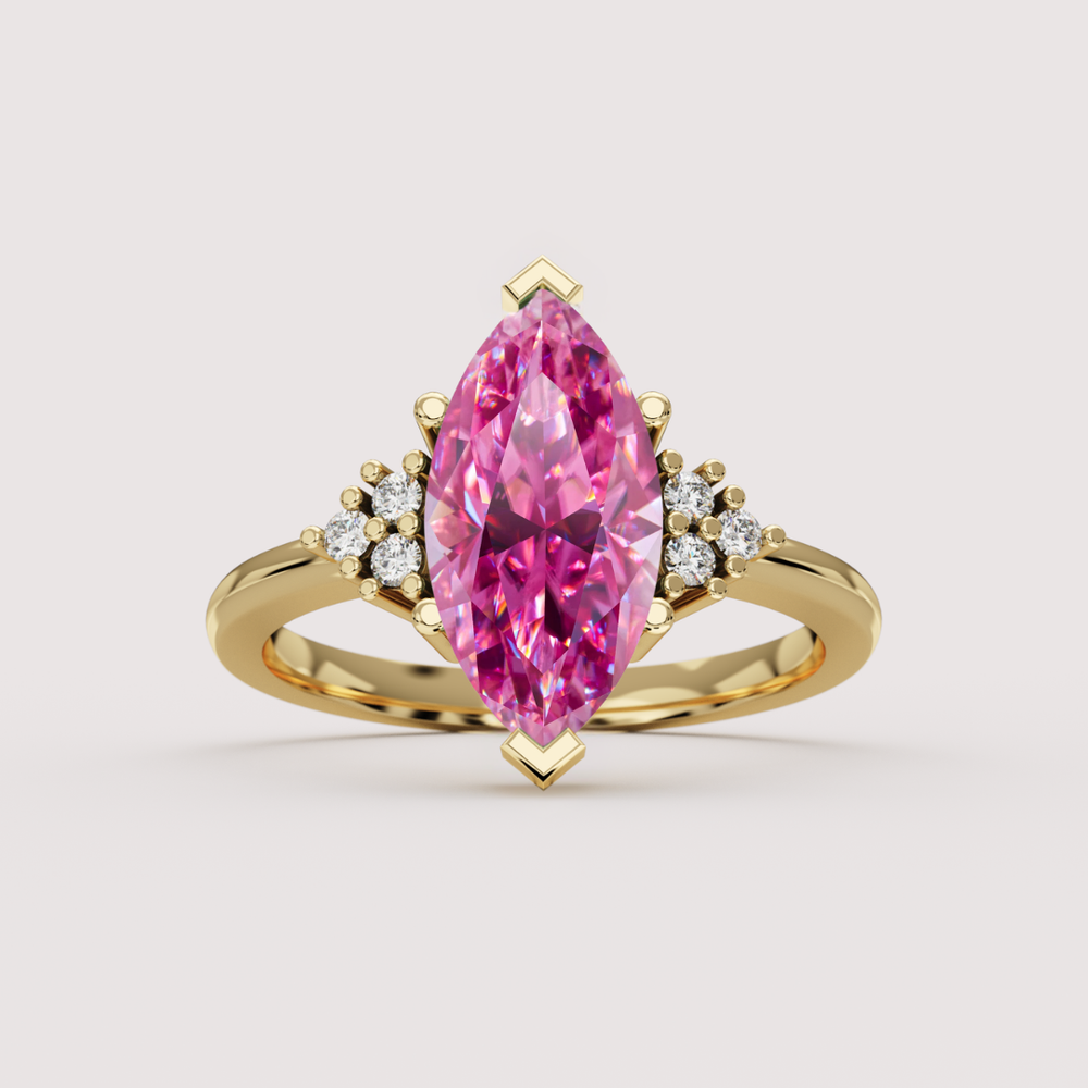 Henrietta - Marquise Cut Pink, Teal or White Moissanite Cluster Made-to-Order Engagement Ring Engagement Rings - Made-to-Order