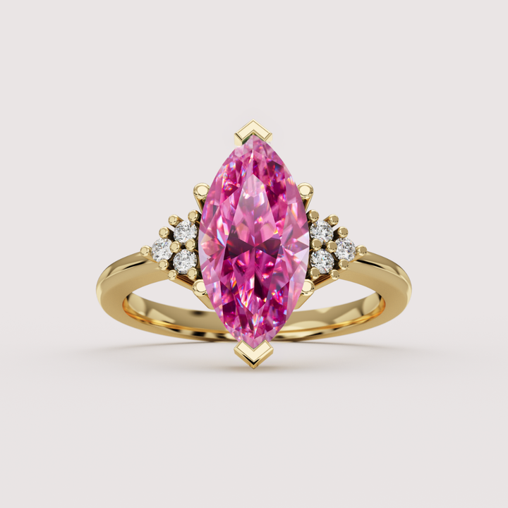 Henrietta - Marquise Cut Pink, Teal or White Moissanite Cluster Made-to-Order Engagement Ring Engagement Rings - Made-to-Order