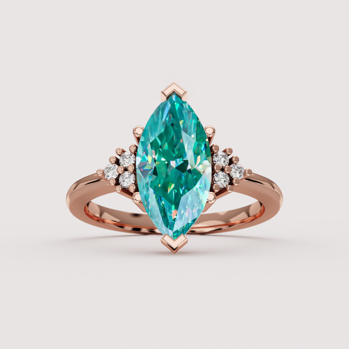 Henrietta - Marquise Cut Pink, Teal or White Moissanite Cluster Made-to-Order Engagement Ring Engagement Rings - Made-to-Order
