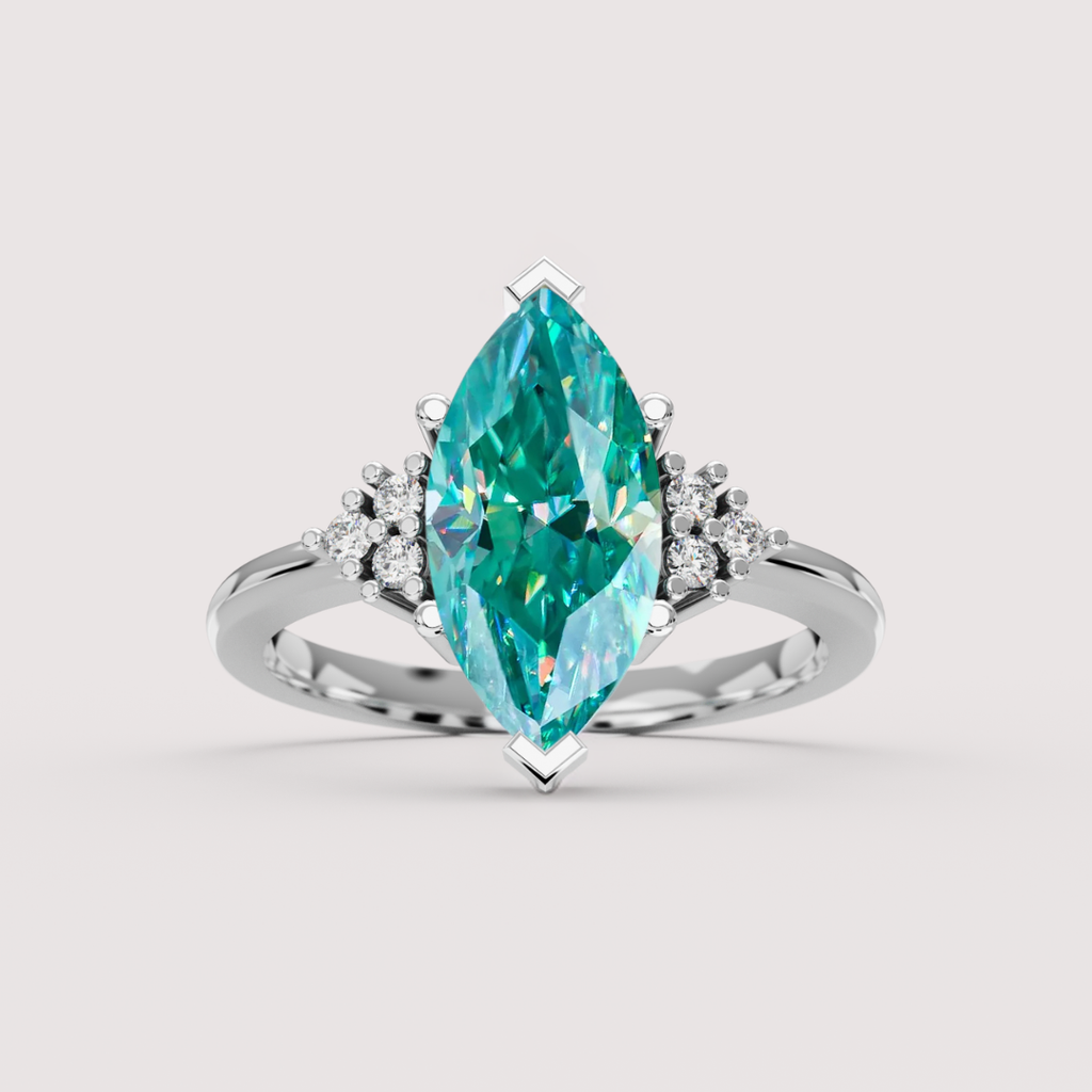 Henrietta - Marquise Cut Pink, Teal or White Moissanite Cluster Made-to-Order Engagement Ring Engagement Rings - Made-to-Order