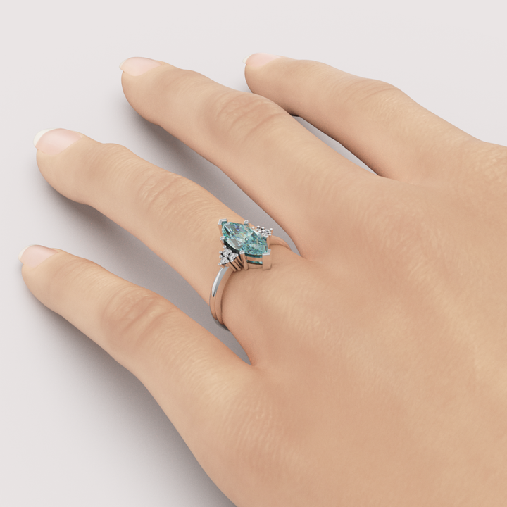 Henrietta - Marquise Cut Pink, Teal or White Moissanite Cluster Made-to-Order Engagement Ring Engagement Rings - Made-to-Order
