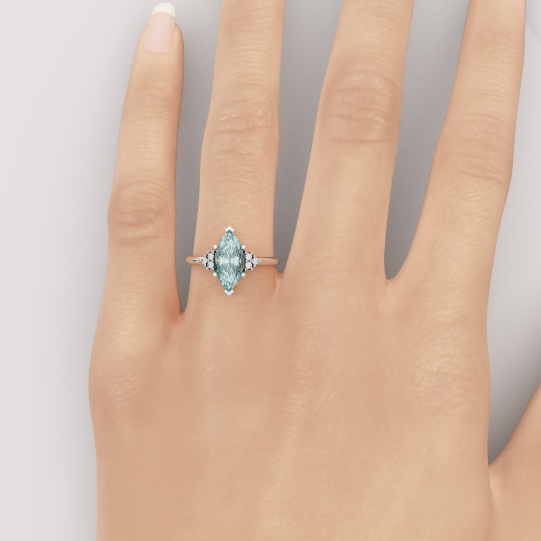 Henrietta - Marquise Cut Pink, Teal or White Moissanite Cluster Made-to-Order Engagement Ring Engagement Rings - Made-to-Order