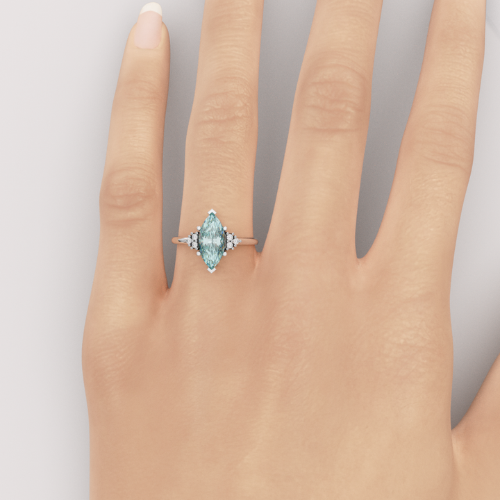 Henrietta - Marquise Cut Pink, Teal or White Moissanite Cluster Made-to-Order Engagement Ring Engagement Rings - Made-to-Order