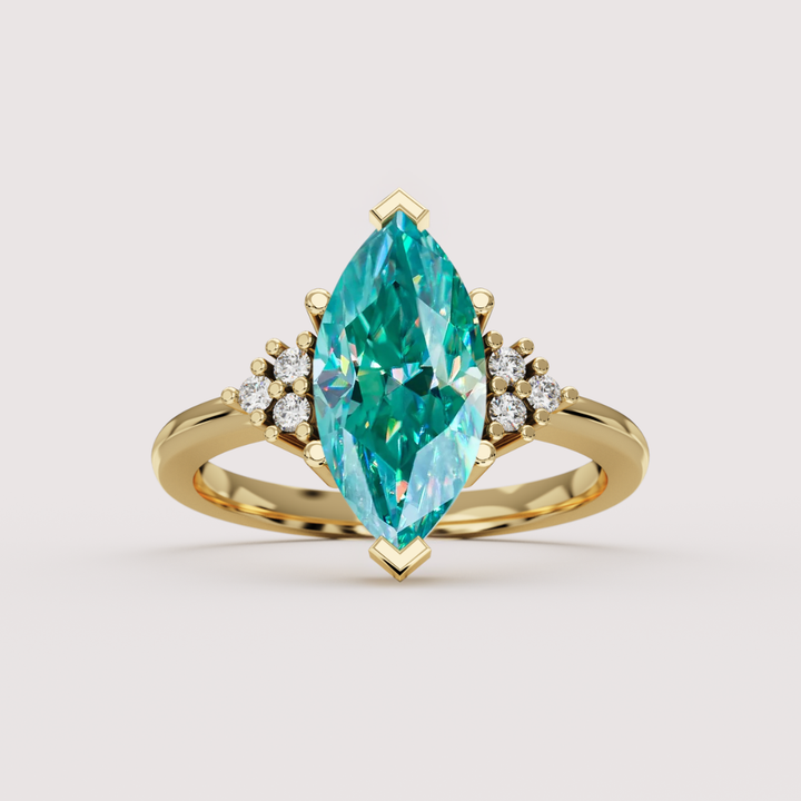 Henrietta - Marquise Cut Pink, Teal or White Moissanite Cluster Made-to-Order Engagement Ring Engagement Rings - Made-to-Order