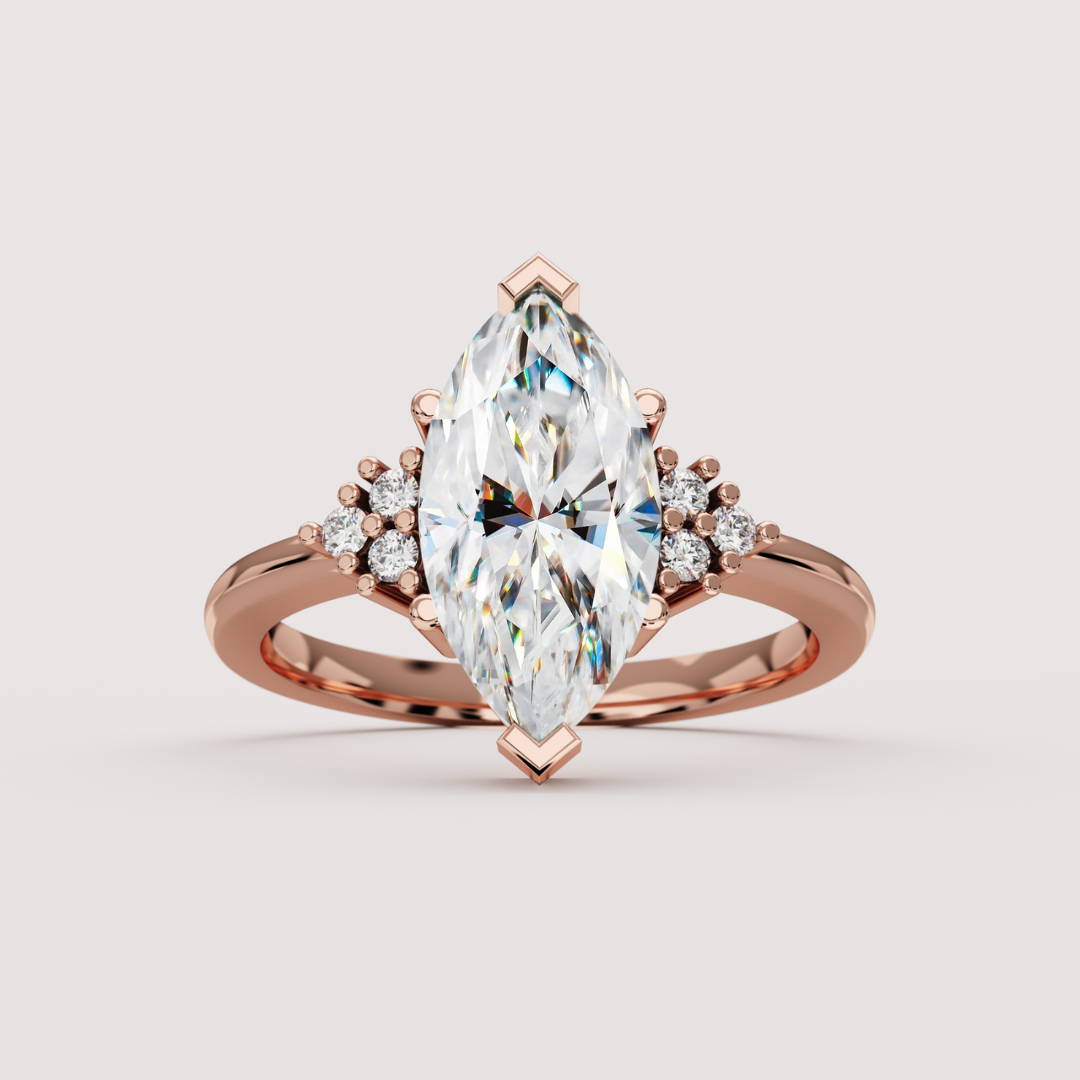 Henrietta - Marquise Cut Pink, Teal or White Moissanite Cluster Made-to-Order Engagement Ring Engagement Rings - Made-to-Order
