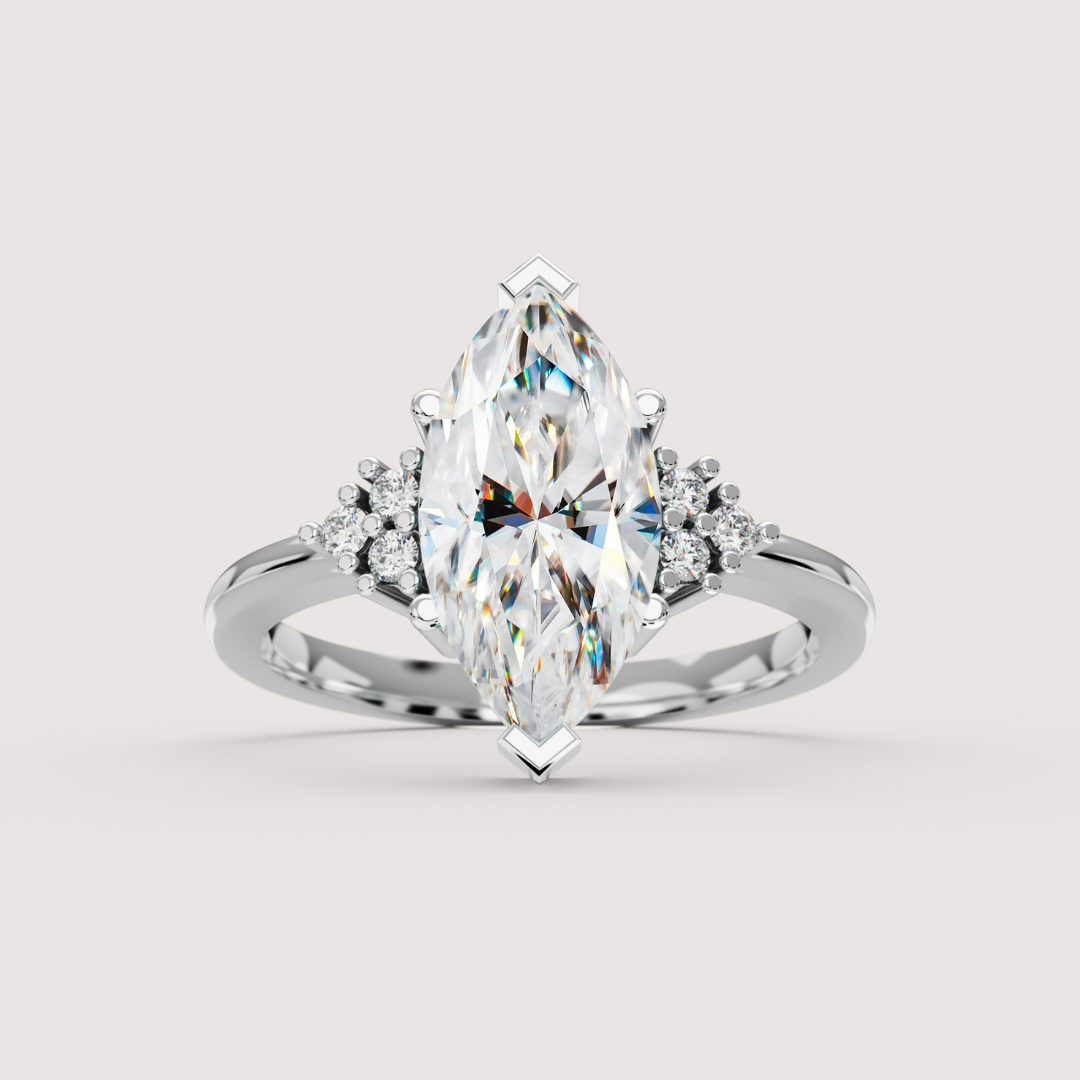 Henrietta - Marquise Cut Pink, Teal or White Moissanite Cluster Made-to-Order Engagement Ring Engagement Rings - Made-to-Order