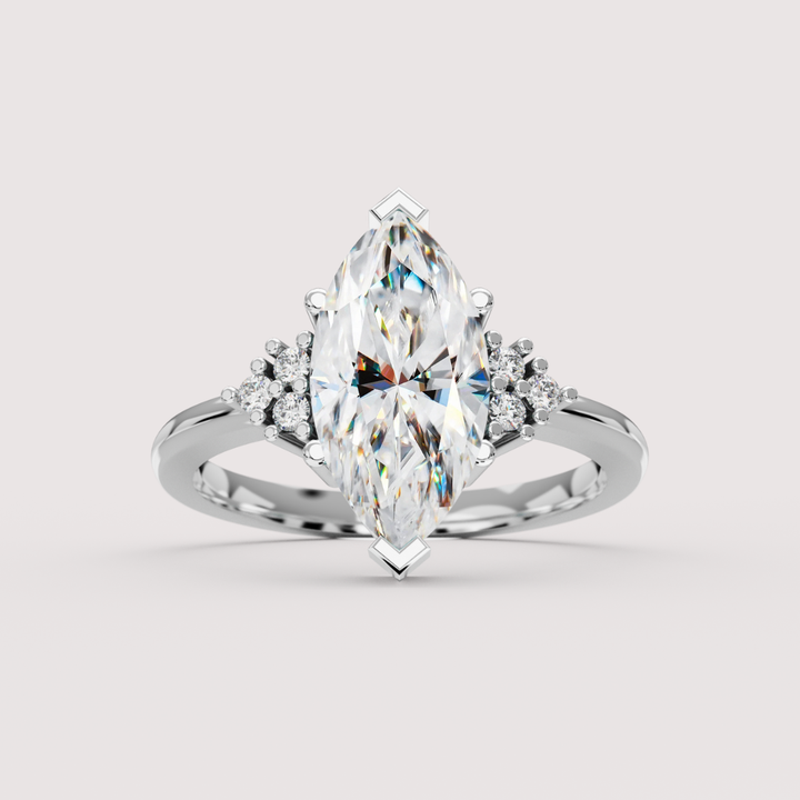Henrietta - Marquise Cut Pink, Teal or White Moissanite Cluster Made-to-Order Engagement Ring Engagement Rings - Made-to-Order