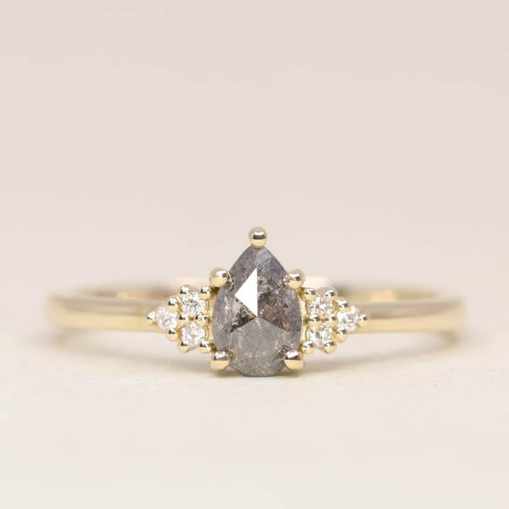 Henrietta - Pear Cut Salt & Pepper Diamond Trefoil Cluster Engagement Ring - Ready-to-Wear Engagement Rings - Ready-to-Ship