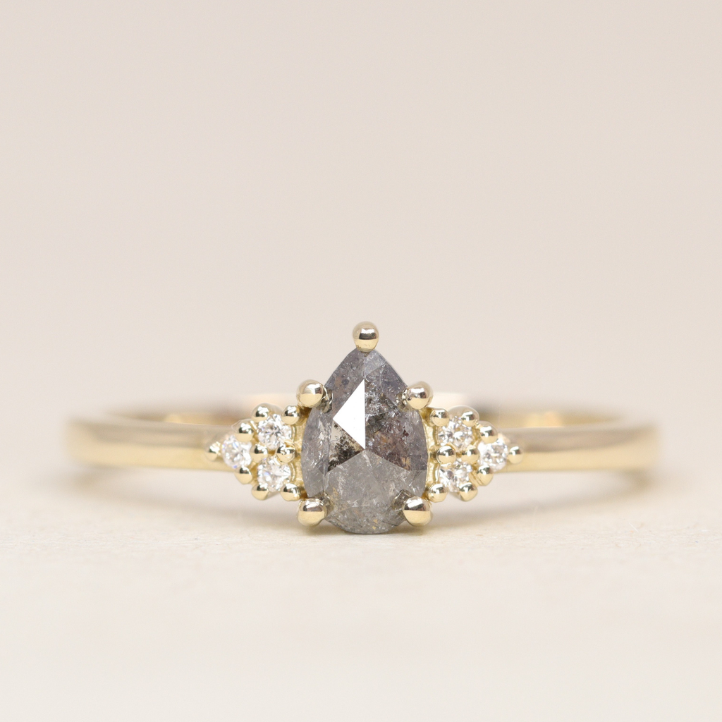Henrietta - Pear Cut Salt & Pepper Diamond Trefoil Cluster Custom Engagement Ring Engagement Rings - Price On Application