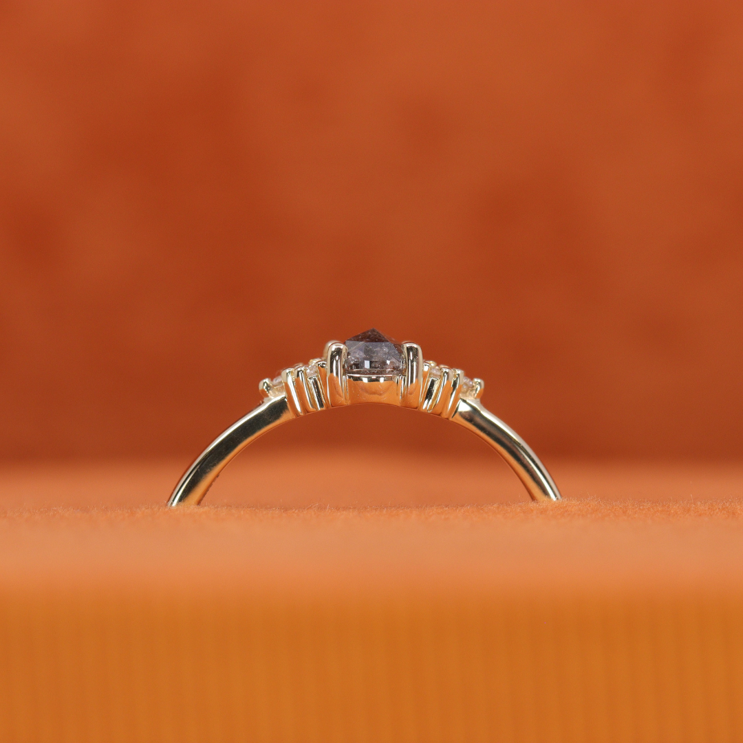 Henrietta - Pear Cut Salt & Pepper Diamond Trefoil Cluster Engagement Ring - Ready-to-Wear Engagement Rings - Ready-to-Ship