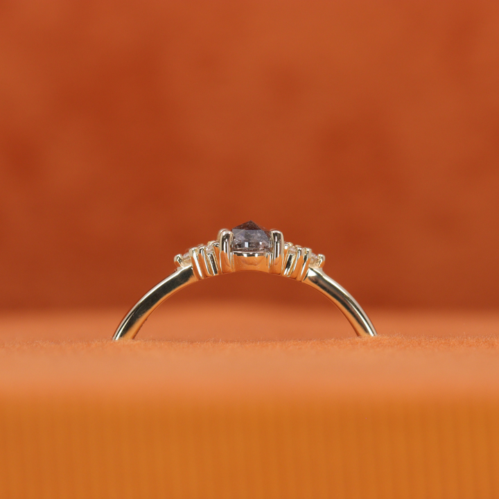 Henrietta - Pear Cut Salt & Pepper Diamond Trefoil Cluster Engagement Ring - Ready-to-Wear Engagement Rings - Ready-to-Ship